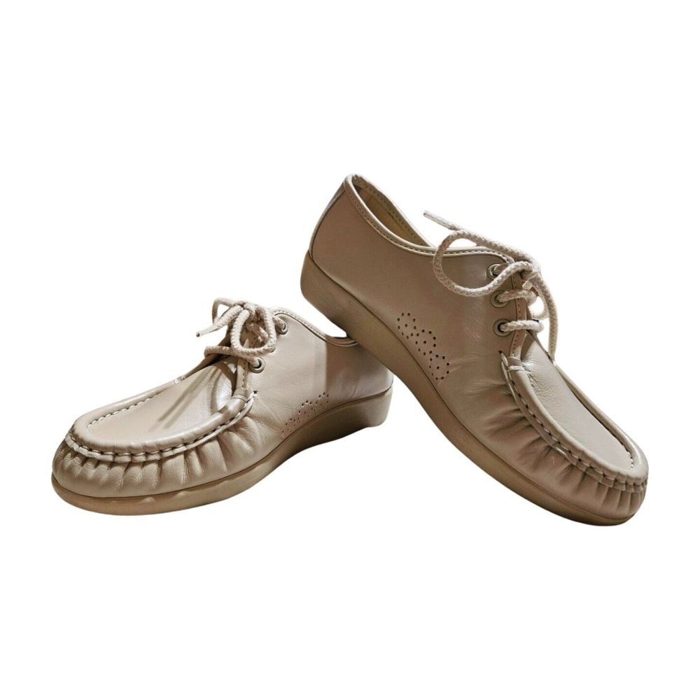 SAS Siesta Lace Up‎ Bone Handsewn Leather Moc Toe Comfort Flats Women's 7